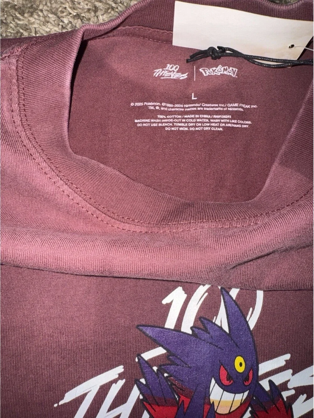 NEW 100 Thieves x Pokemon Mega Gengar T-Shirt Mahogany Purple Large NWT